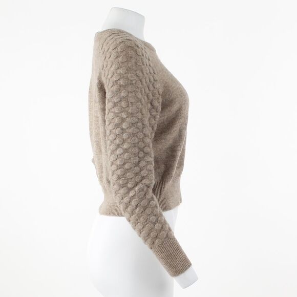 DKNY Women's Long Sleeve Crewneck Pom Pom Sleeve Sweater in Brown - Picture 5 of 5